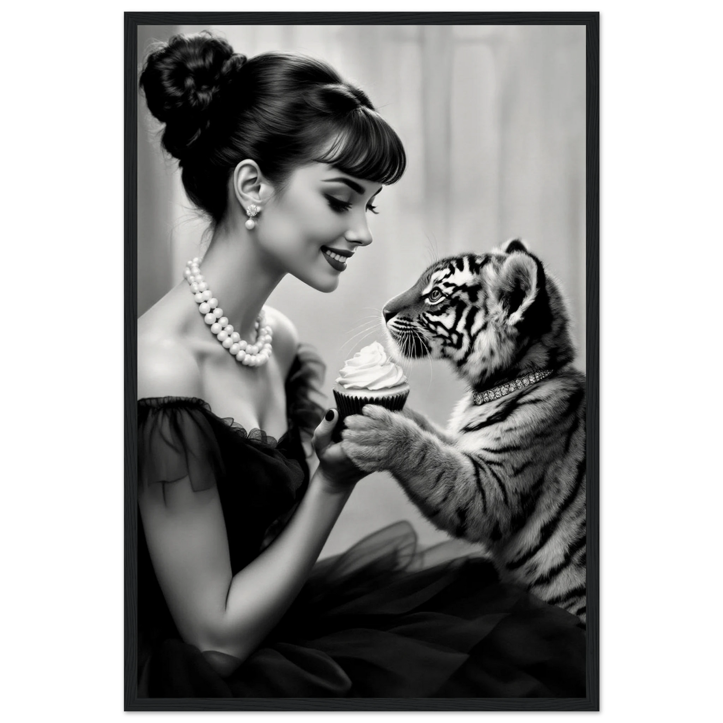 Audrey Hepburn Tiger Cub Art Print Black Wood Frame 40x60 cm 16x24″ Museum-Quality Matte Paper Wooden Framed Poster