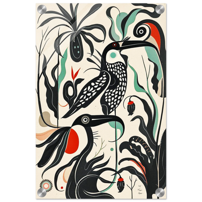Mid-Century Modern Tropical Bird Art Print No Frame 30x45 cm 12x18″ Sleek Acrylic Print