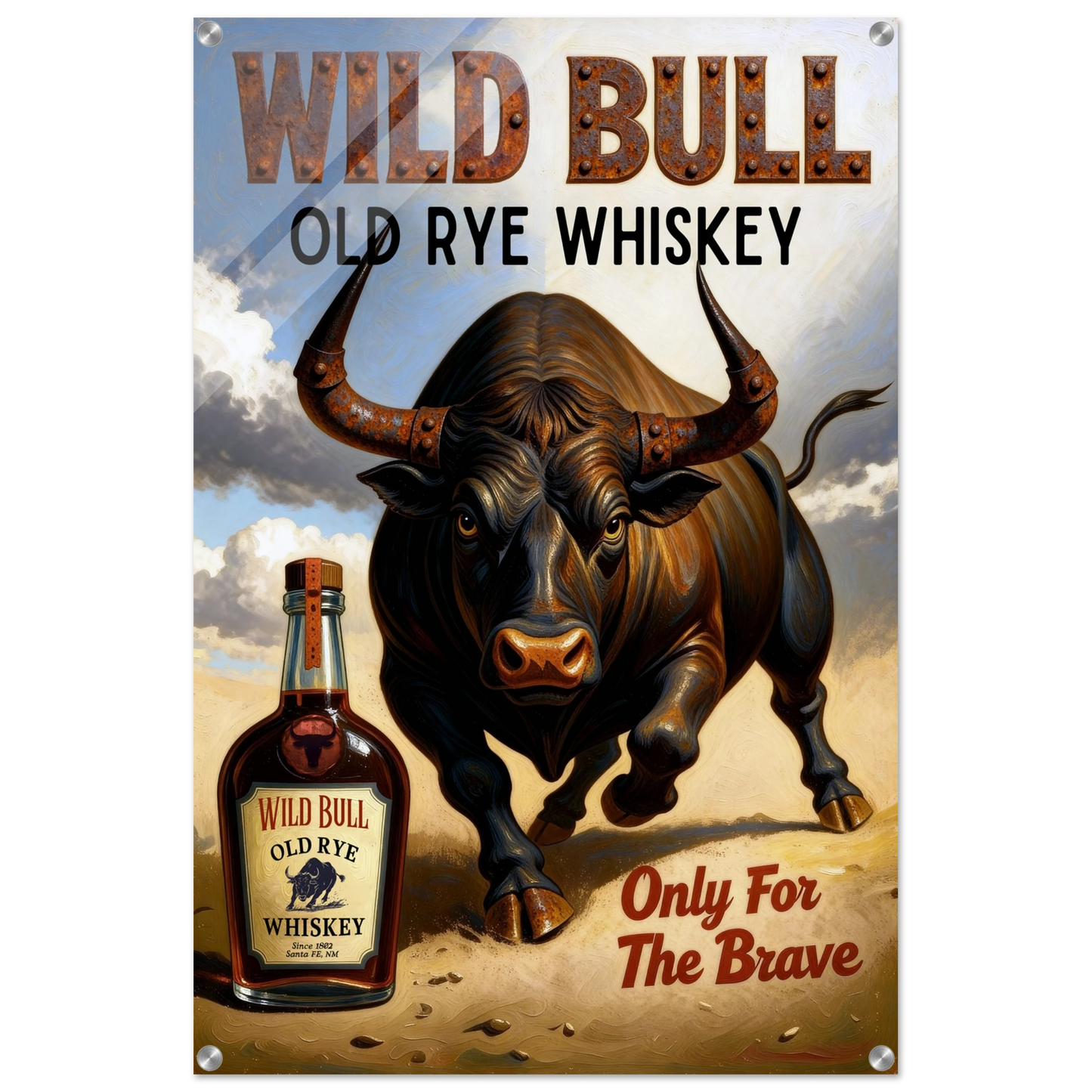 Wild Bull Old West Rye Whiskey Poster Print 60x90 cm 24x36″ Sleek Acrylic Print No Frame