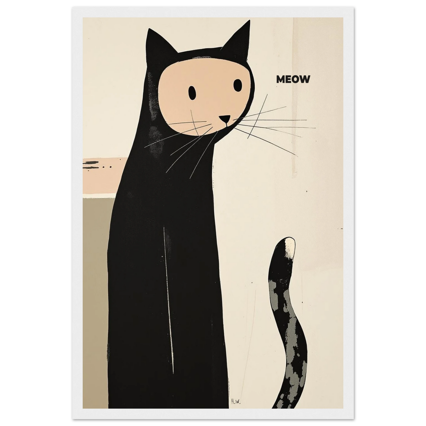 Quirky Modern Cat Art Poster Print 30x45 cm 12x18″ Premium Semi-Glossy Paper Wooden Framed Poster White Wood Frame