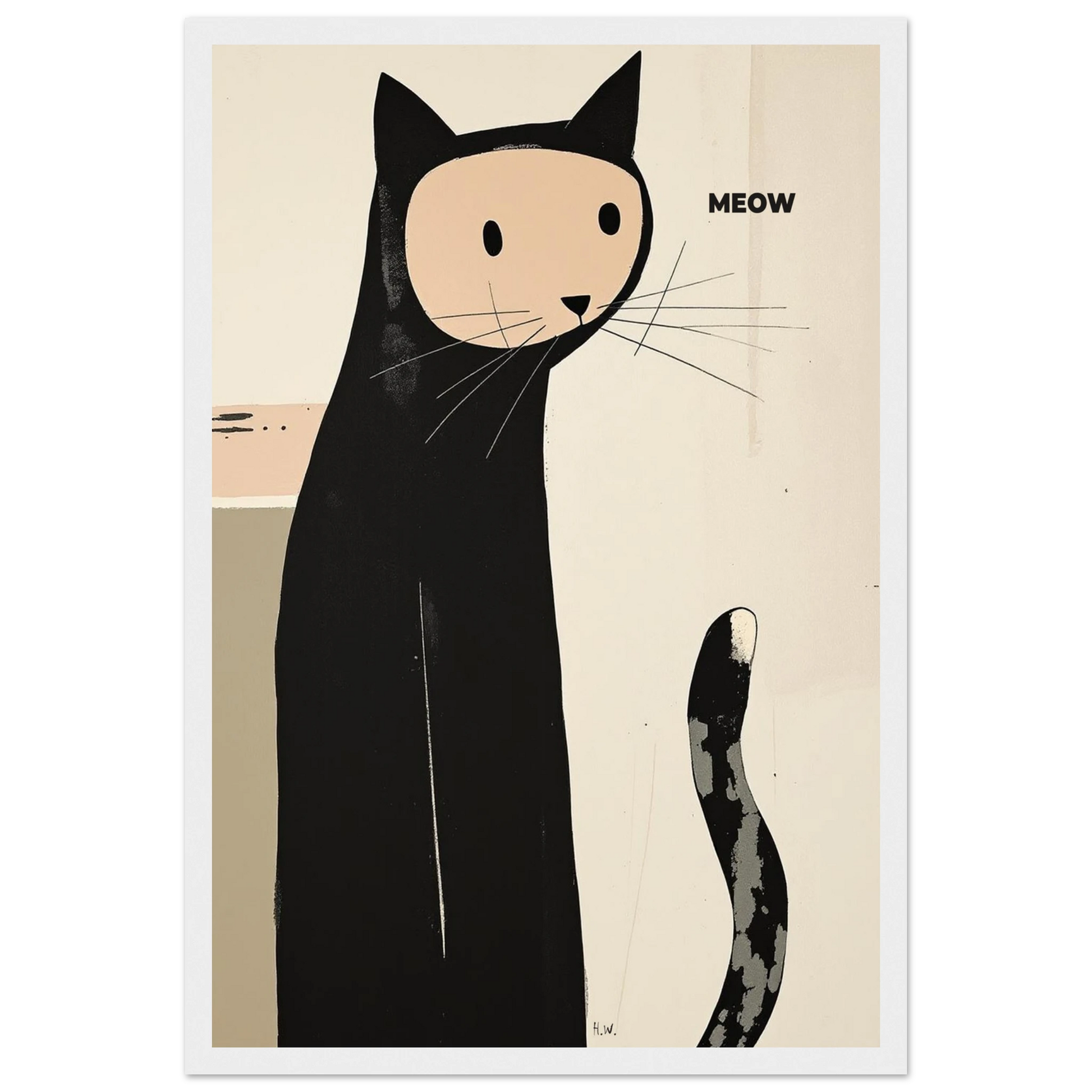 Quirky Modern Cat Art Poster Print 30x45 cm 12x18″ Premium Semi-Glossy Paper Wooden Framed Poster White Wood Frame