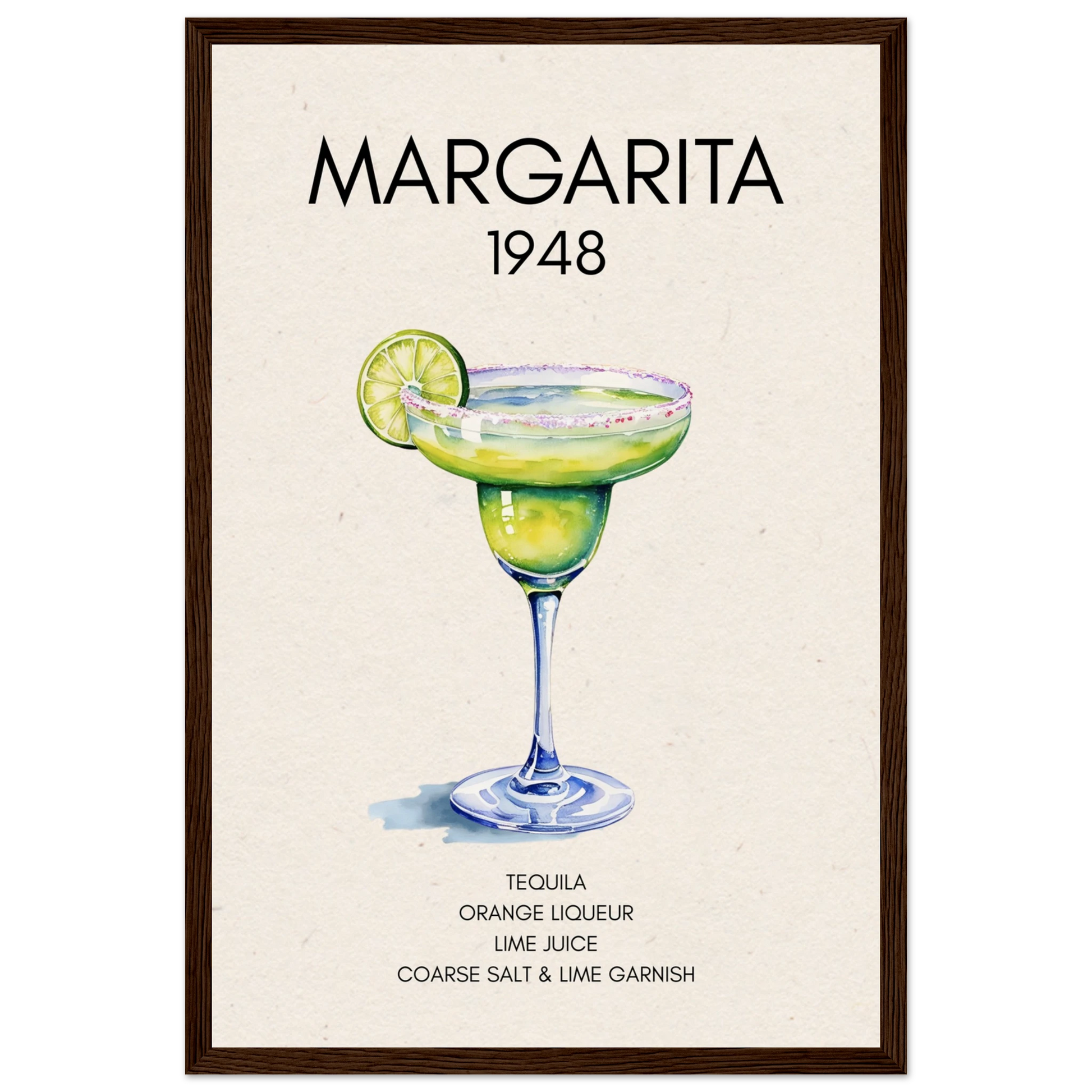 Margarita Cocktail Bar Art Print Dark Brown Wood Frame 30x45 cm 12x18″ Museum-Quality Matte Paper Wooden Framed Poster