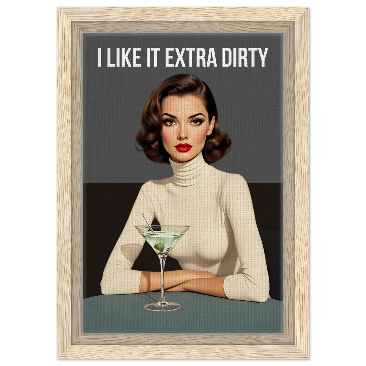 Extra Dirty Martini Cocktail Bar Art Print Light Wood Frame Framed Canvas 20x30 cm 8x12″