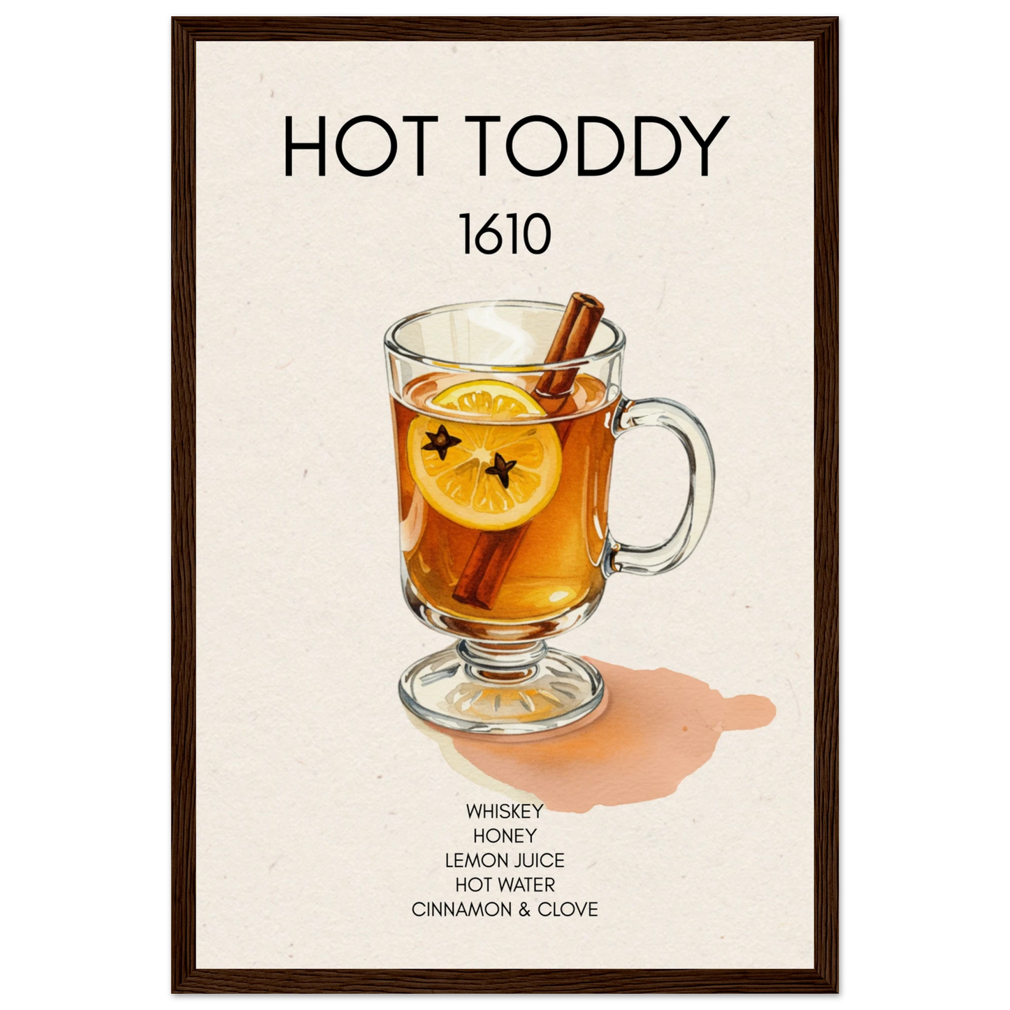 Hot Toddy Cocktail Bar Art Print Dark Brown Wood Frame 30x45 cm 12x18″ Museum-Quality Matte Paper Wooden Framed Poster