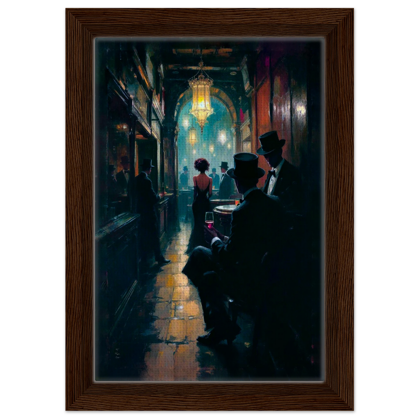 Prohibition Speakeasy Art Deco Print Dark Brown Wood Frame 20x30 cm 8x12″ Framed Canvas