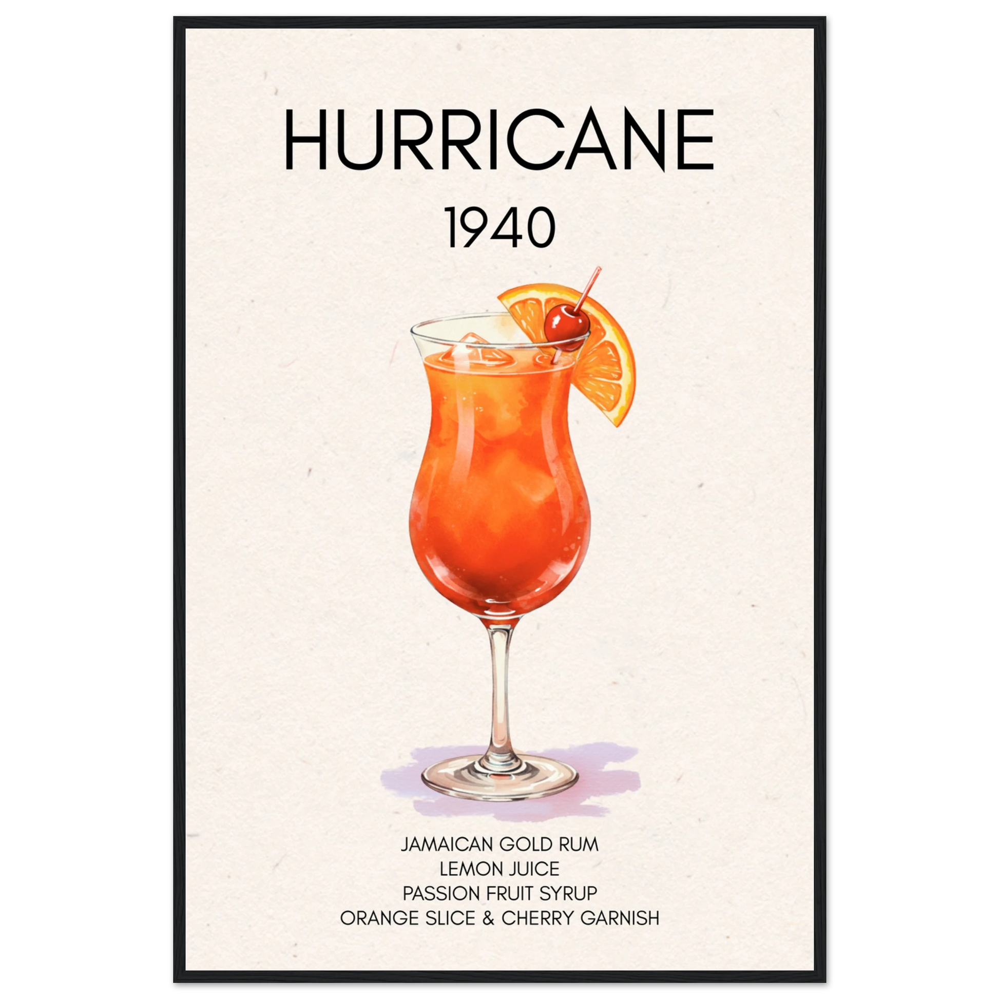 Hurricane Cocktail Bar Art Print Black Wood Frame 60x90 cm 24x36″ Classic Matte Paper Wooden Framed Poster