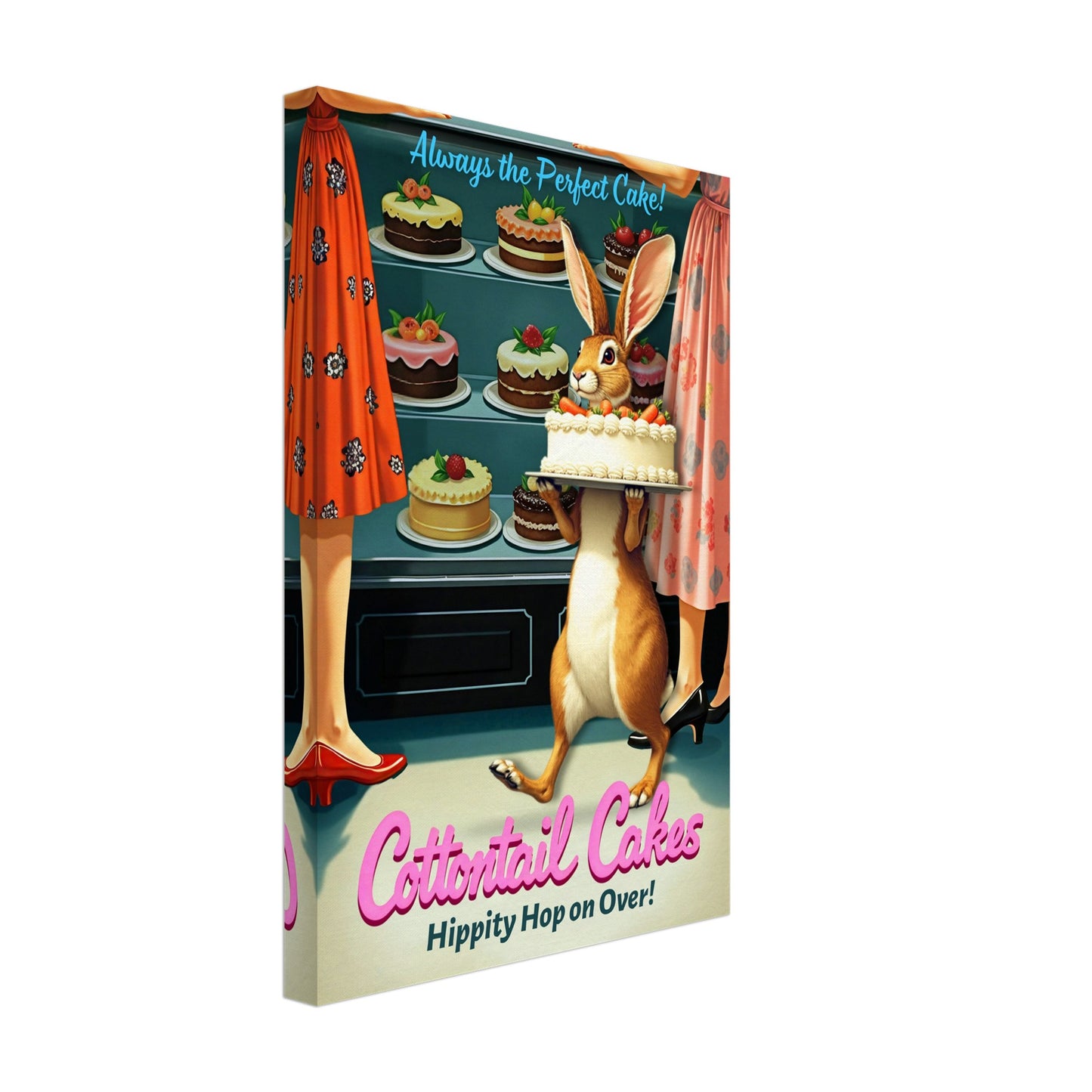 Cottontail Cakes 1950s Rabbit Art Print 30x45 cm 12x18″ Gallery Wrapped Canvas - 1.5" Mirrored Sides