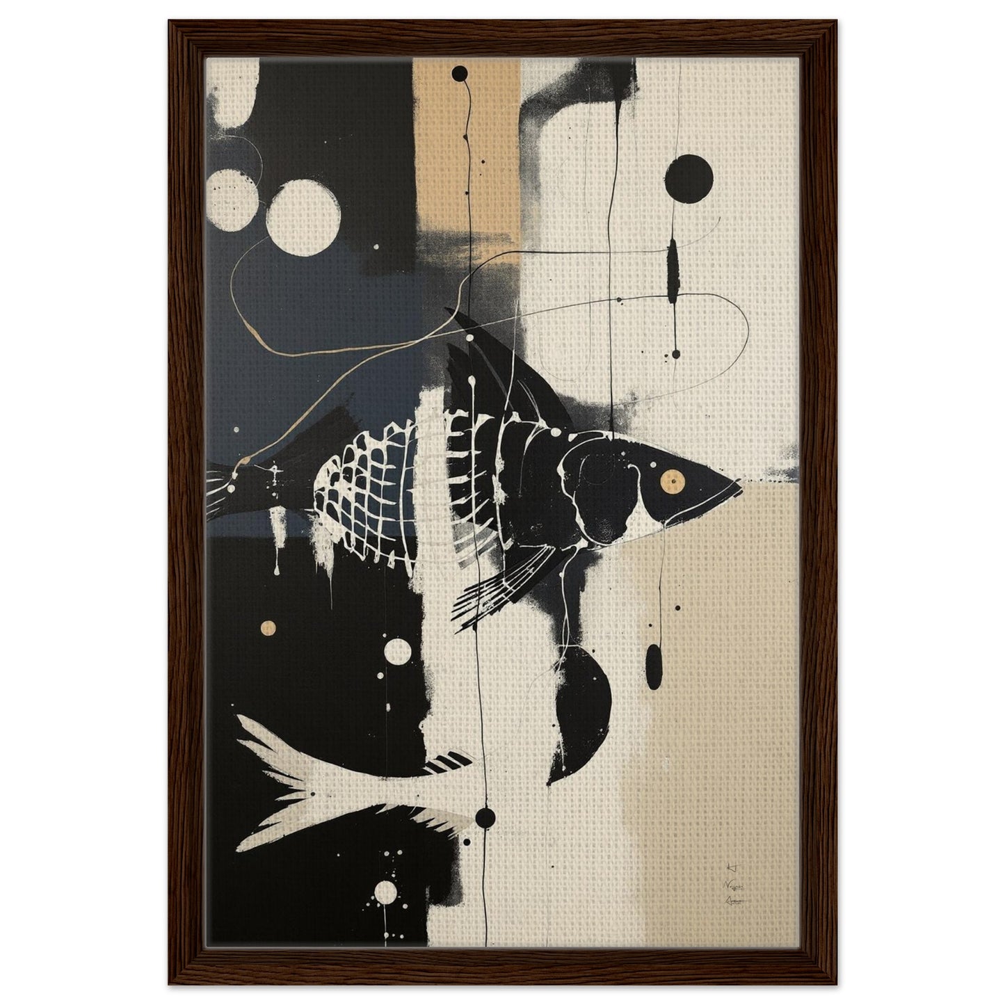 Abstract Fish Art Poster Print – Framed Modern Neutral Wall Décor Dark Brown Wood Frame 40x60 cm 16x24″ Framed Canvas