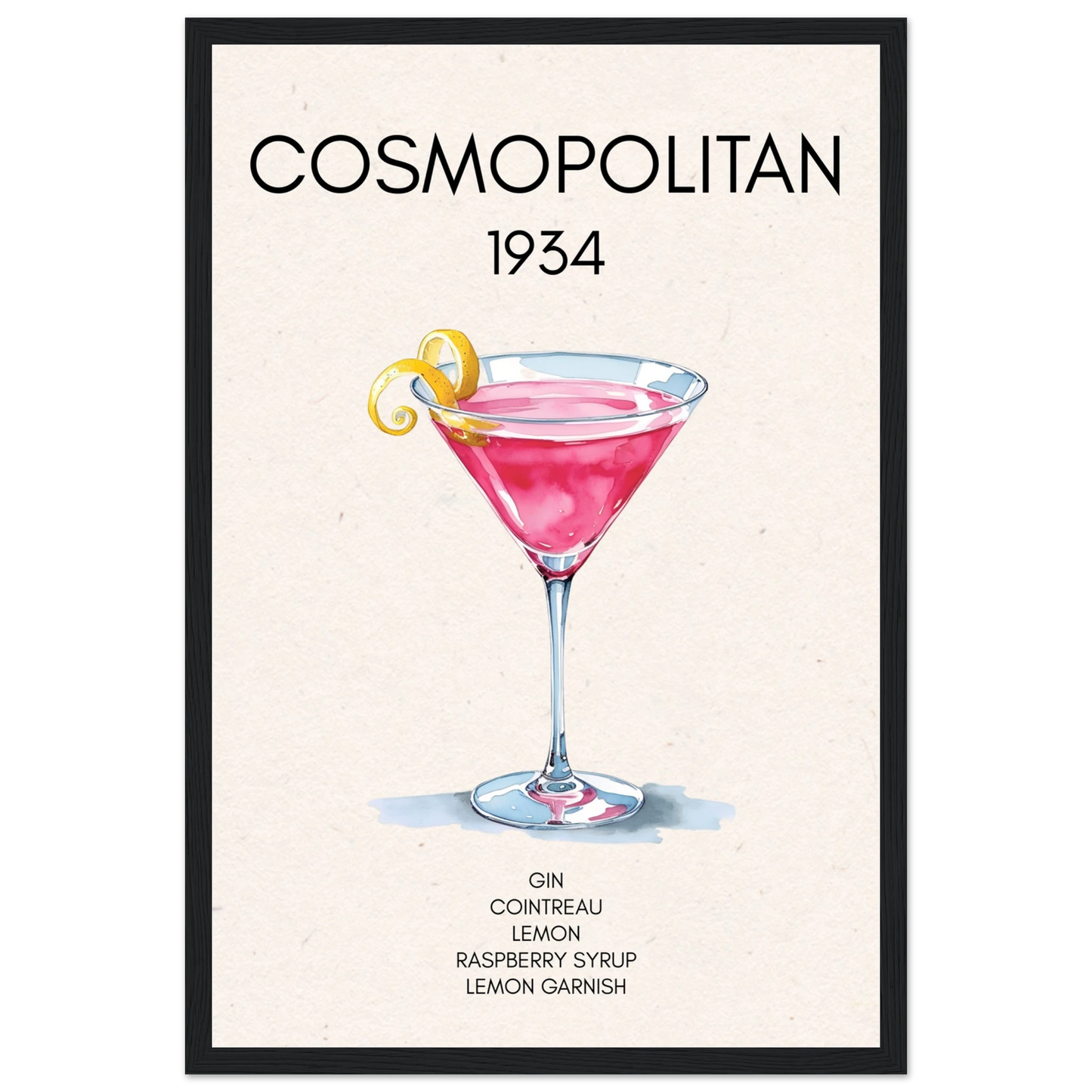 Cosmopolitan Cocktail Bar Poster Print Black Wood Frame 30x45 cm 12x18″ Classic Matte Paper Wooden Framed Poster