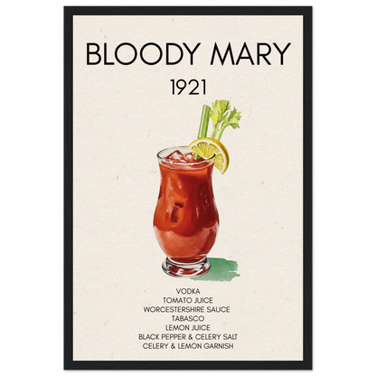 Bloody Mary Cocktail Bar Art Print Black Wood 30x45 cm 12x18″ Museum-Quality Matte Paper Wooden Framed Poster