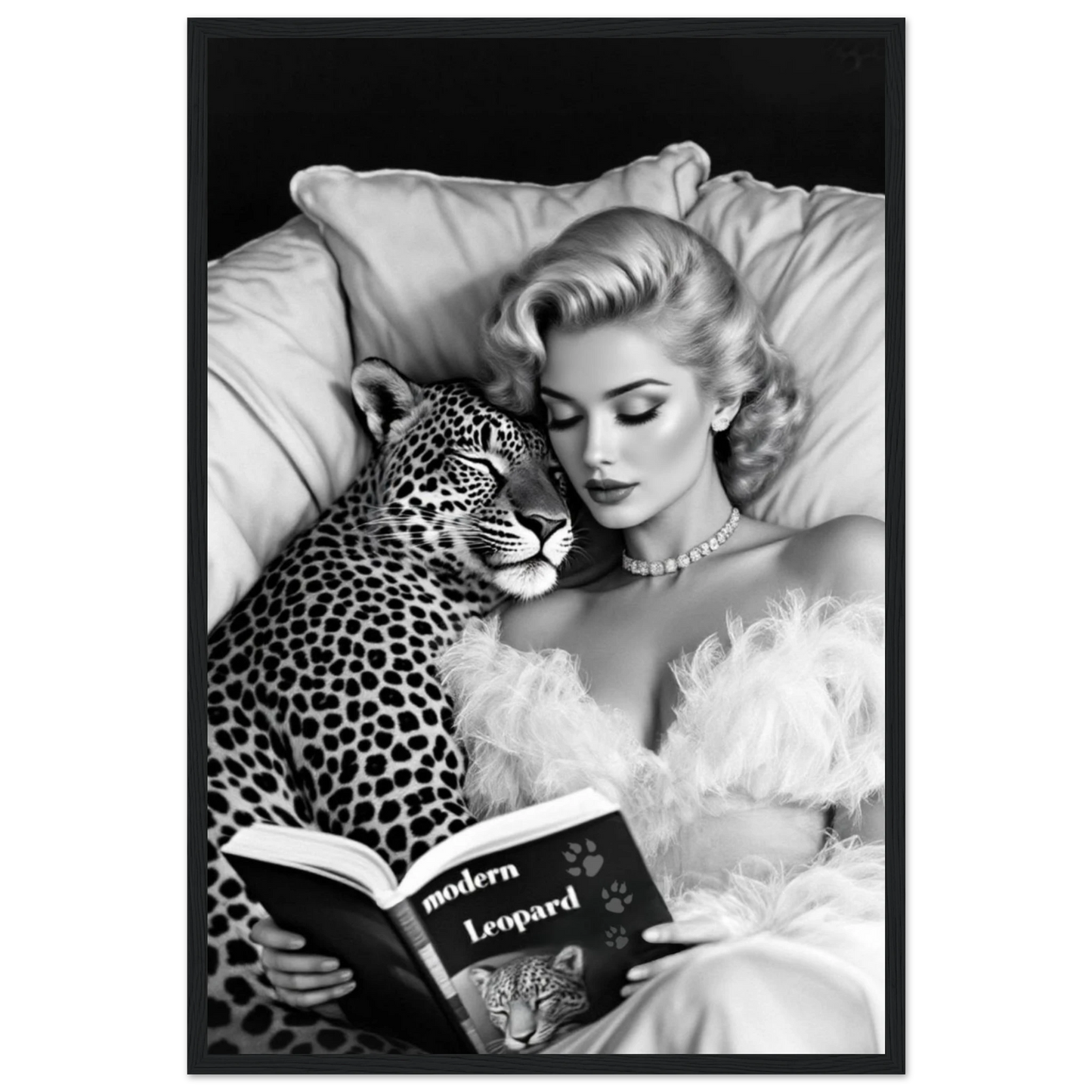 Hollywood Starlet Leopard Cat Art Print 40x60 cm 16x24″ Premium Matte Paper Wooden Framed Poster Black Wood Frame