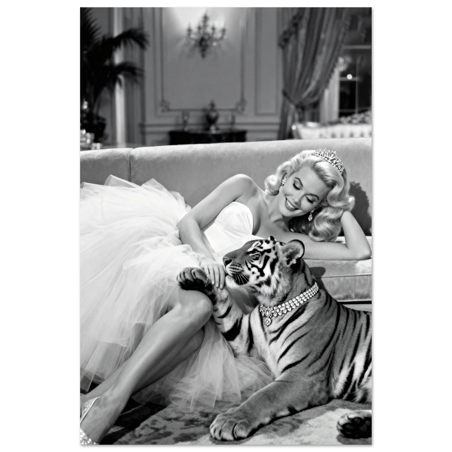 Vintage Hollywood Starlet Tiger Art Print 30x45 cm 12x18″ Premium Matte Poster