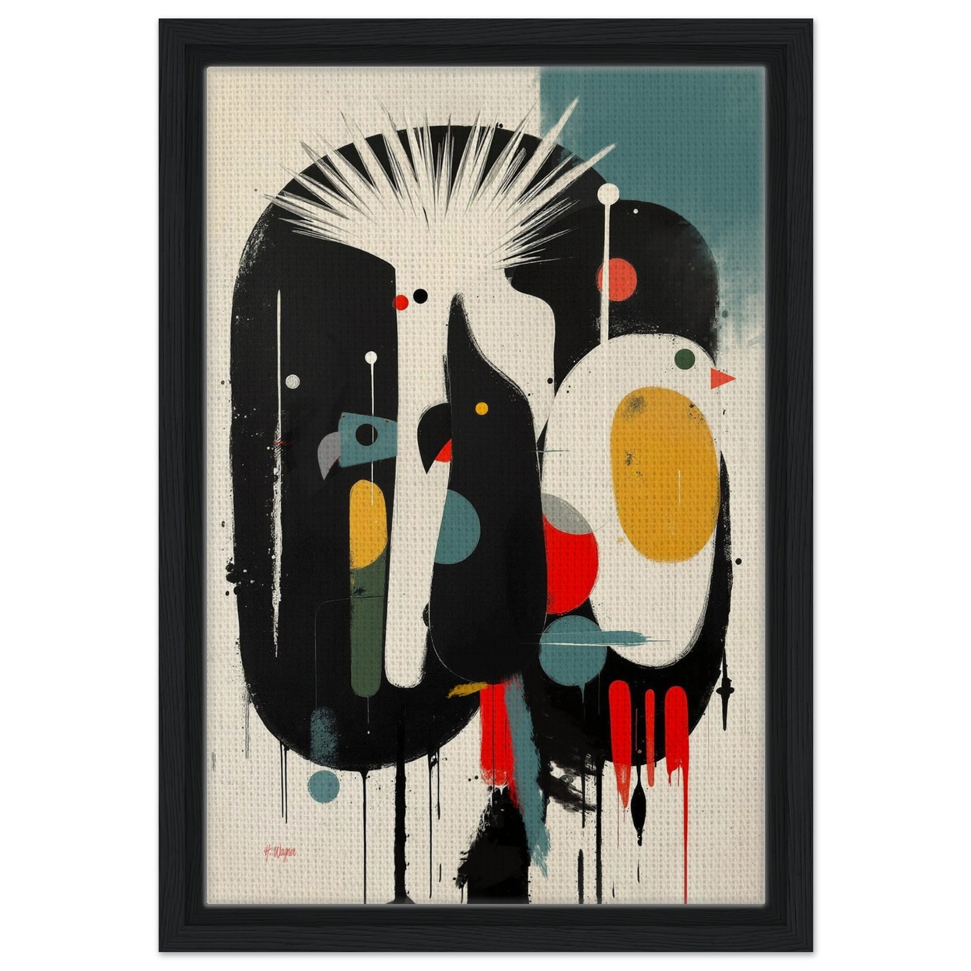 Modern Cockatoo Bird Art Poster Print - Framed Tropical Mid- Century Wall Decor Black Wood Frame 30x45 cm 12x18″ Framed Canvas