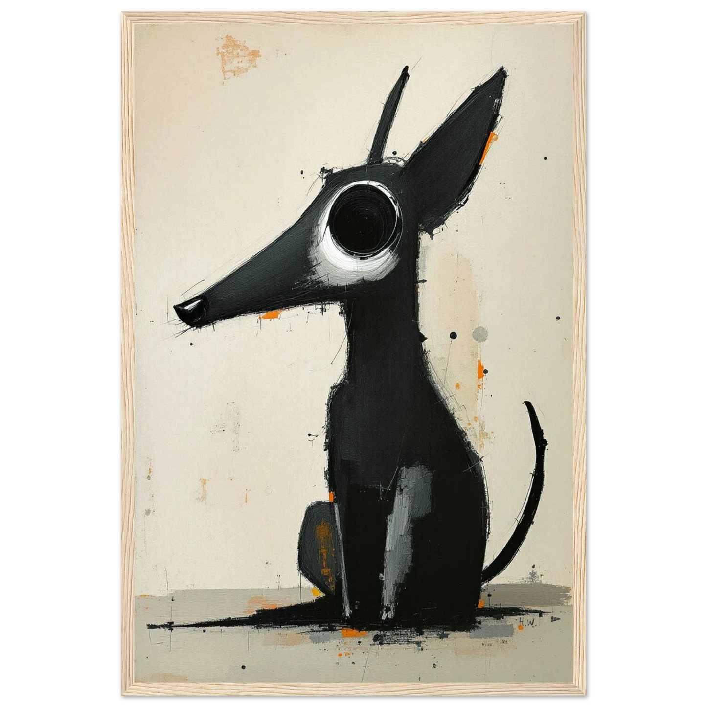 Big Eyed Abstract Dog Fine Art Print Light Wood Frame 40x60 cm 16x24″ Premium Matte Paper Wooden Framed Poster