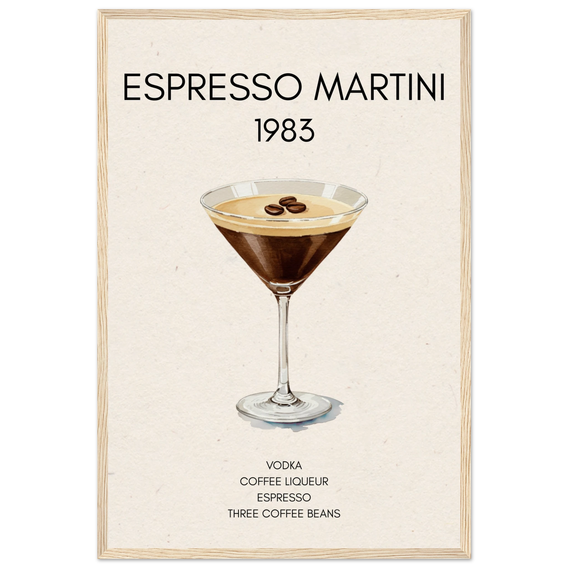 Espresso Martini Cocktail Bar Poster Print Light Wood Frame 40x60 cm 16x24″ Museum-Quality Matte Paper Wooden Framed Poster