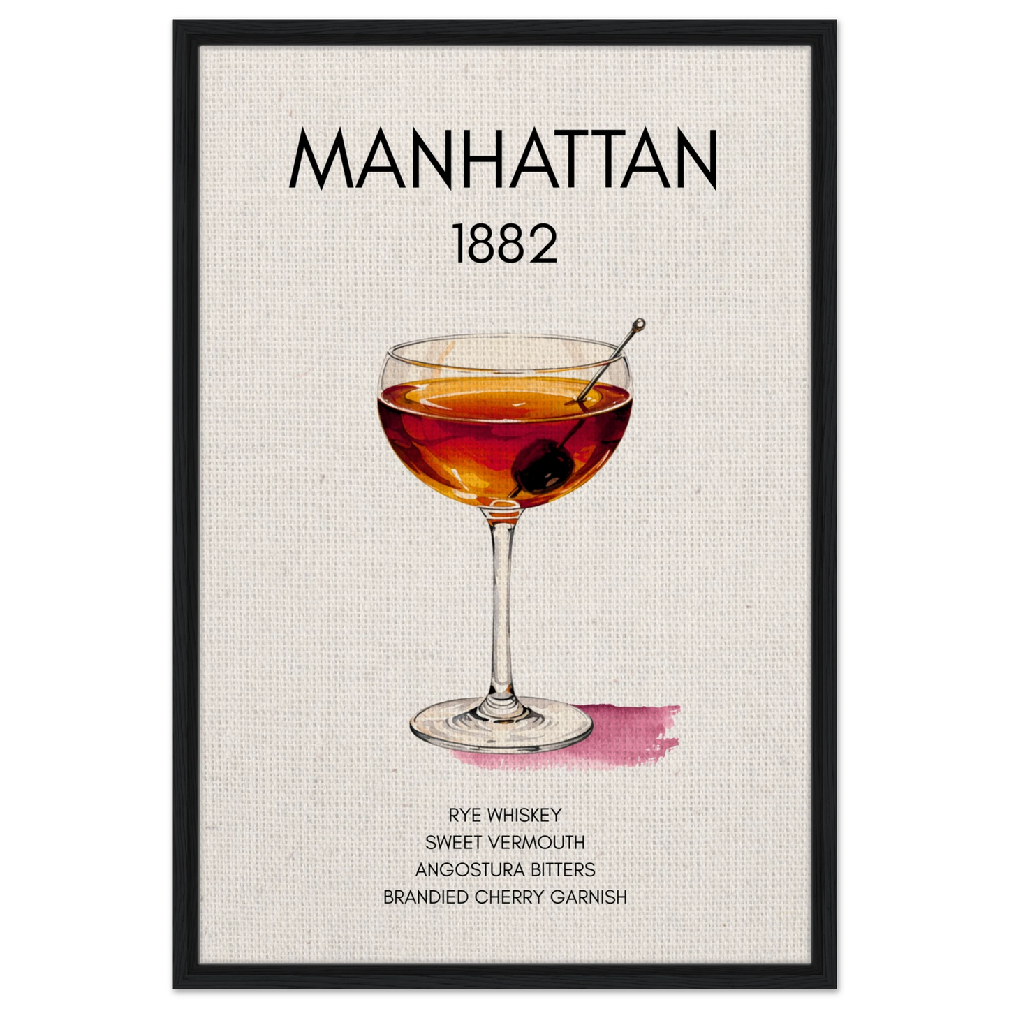 Classic Manhattan Cocktail Bar Art Poster Print Black Wood Frame 60x90 cm 24x36″ Framed Canvas