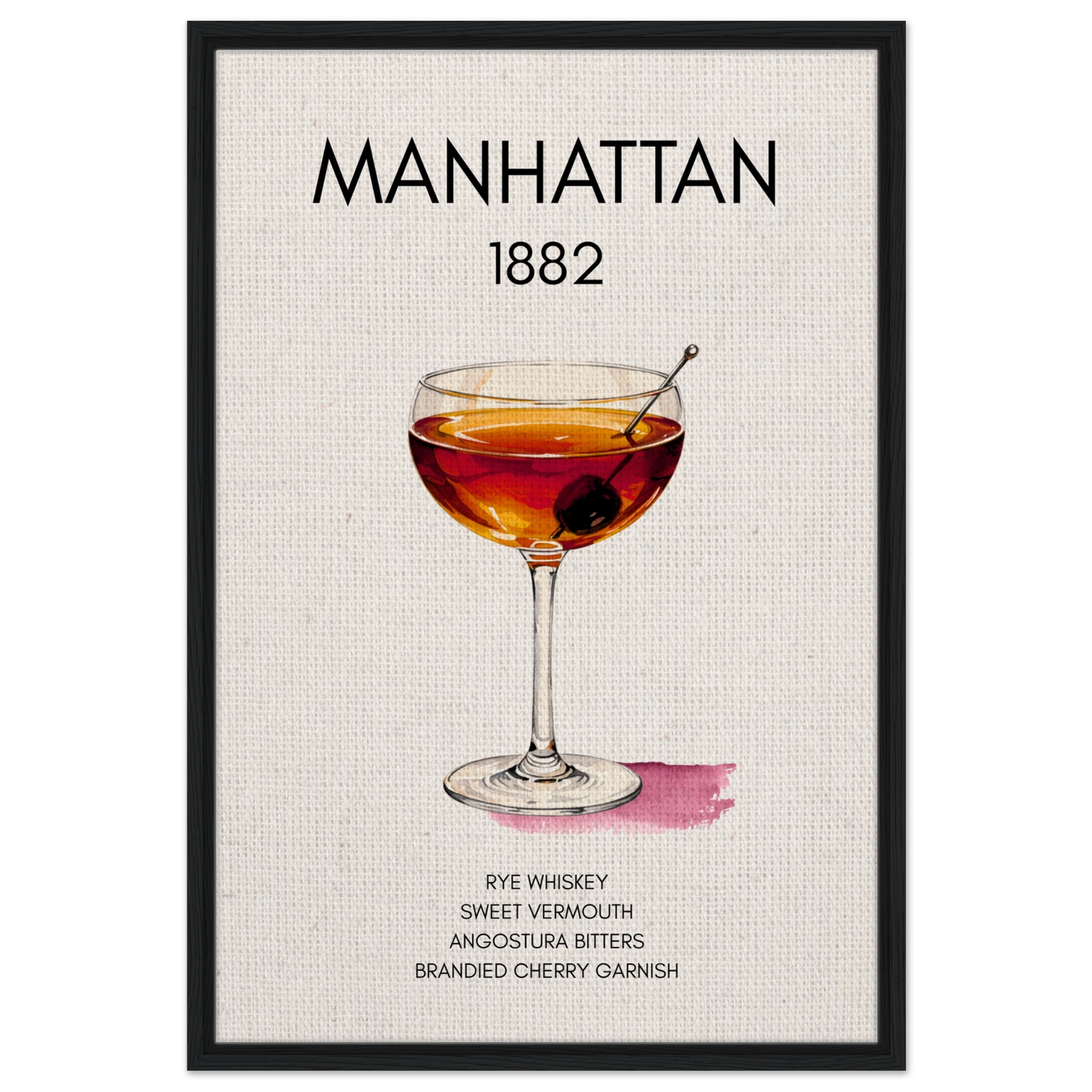 Classic Manhattan Cocktail Bar Art Print Black Wood Frame 60x90 cm 24x36″ Framed Canvas
