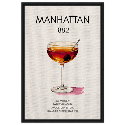 Classic Manhattan Cocktail Bar Art Print Black Wood Frame 60x90 cm 24x36″ Framed Canvas