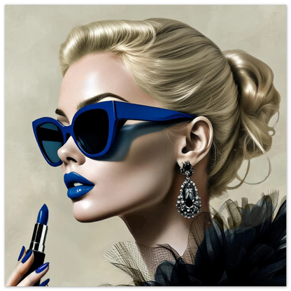 Retro Fashion Model Blue Lipstick Art Print 40x40 cm 16x16″ Classic Matte Paper Poster