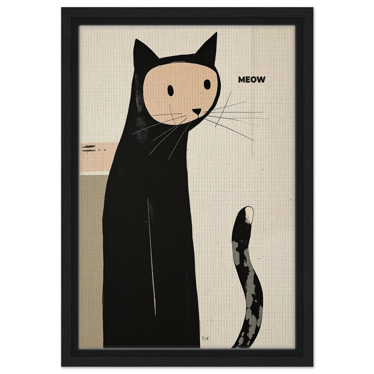 Quirky Modern Cat Art Poster Print 30x45 cm 12x18″ Framed Canvas Black Wood Frame
