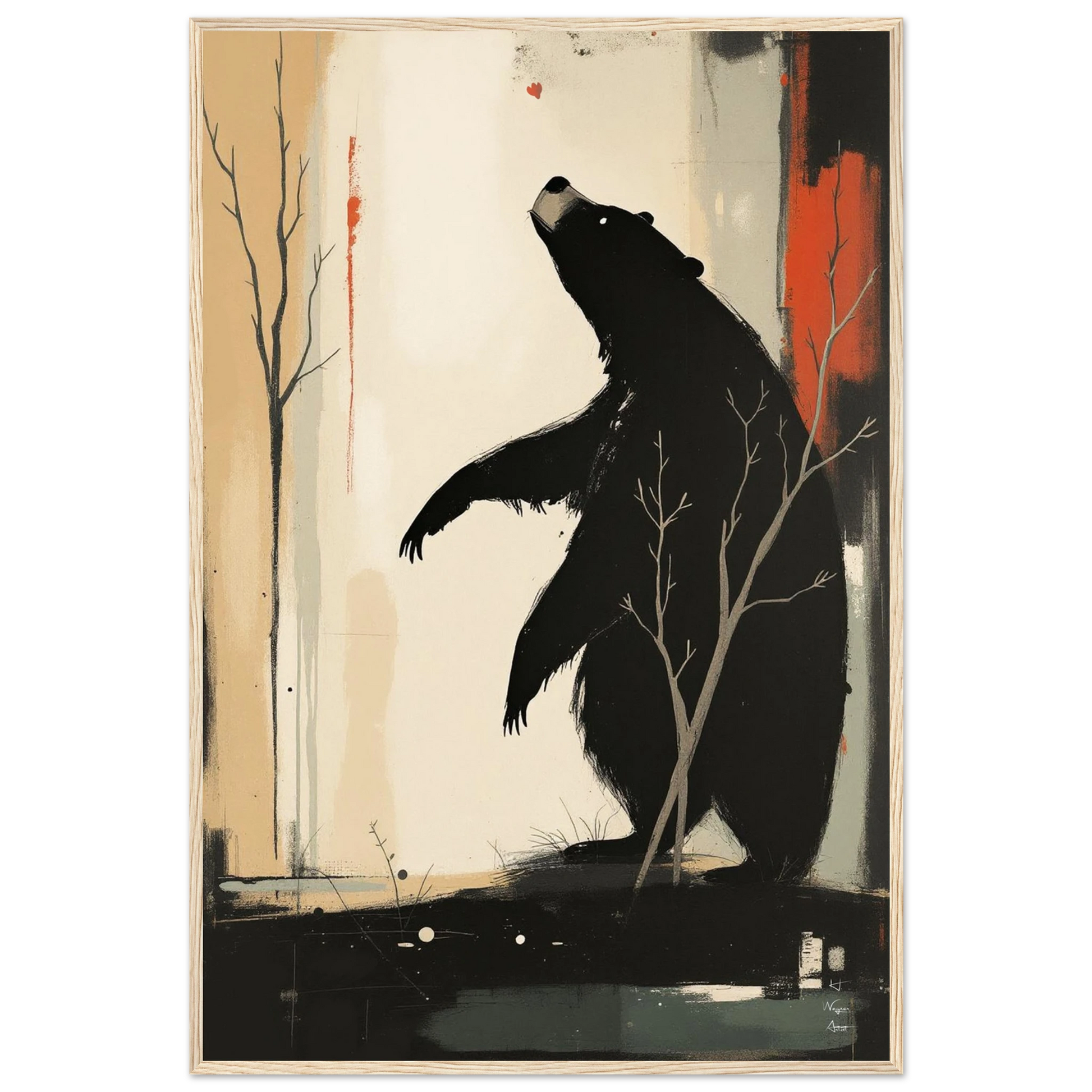 Abstract Bear Wildlife Art Print 60x90 cm 24x36″ Classic Matte Paper Wooden Framed Poster Light Wood Frame