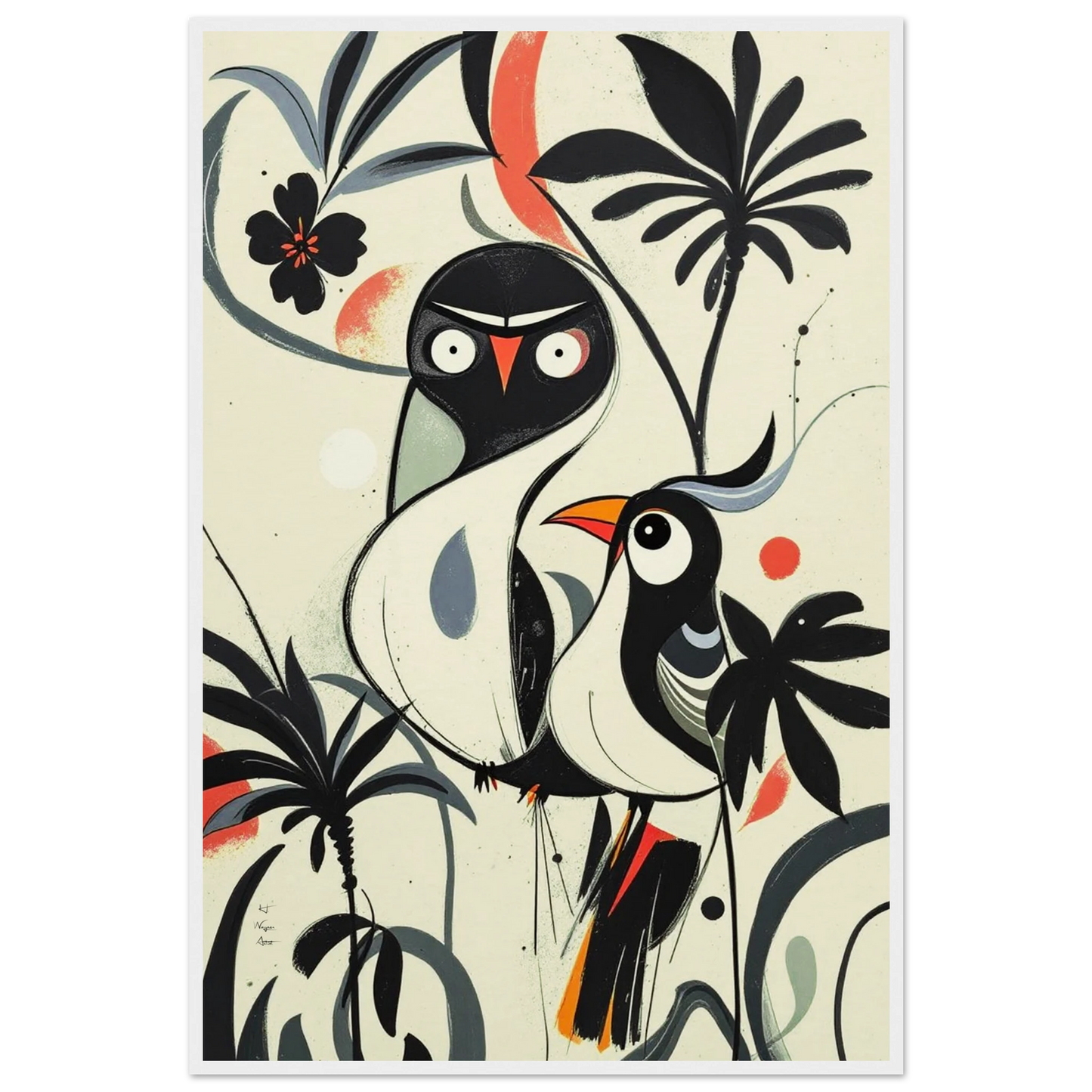 Abstract Bird Modern Tropical Art Print White Wood Frame 60x90 cm 24x36″ Museum-Quality Matte Wooden Framed Poster