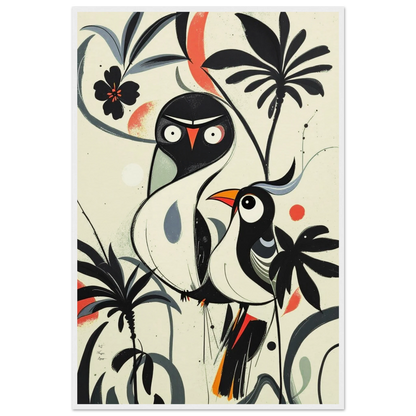 Abstract Bird Modern Tropical Art Print White Wood Frame 60x90 cm 24x36″ Museum-Quality Matte Wooden Framed Poster