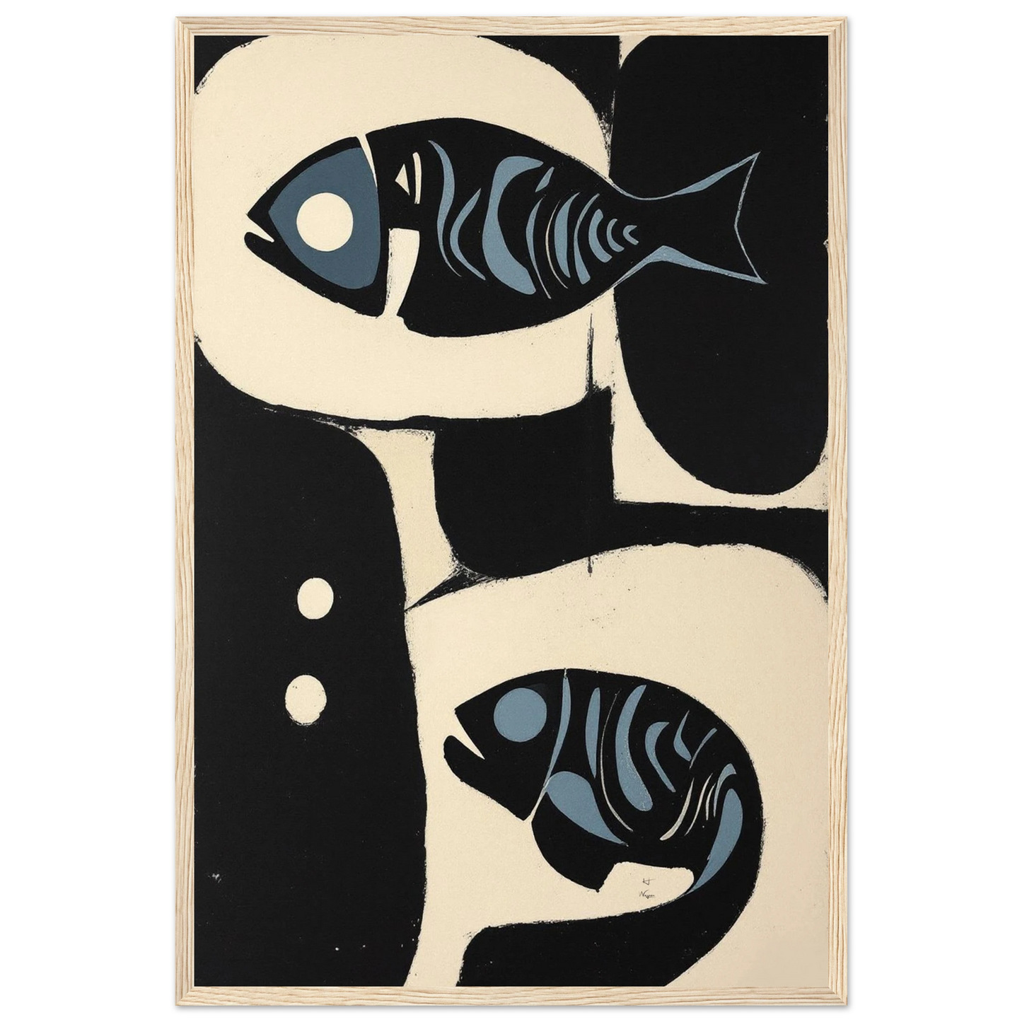 Abstract Mid-Century Modern Fish Art Print Light Wood Frame 40x60 cm 16x24″ Premium Matte Wooden Framed Poster