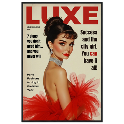 Audrey Hepburn Vintage Fashion Art Print Black Wood Frame 60x90 cm 24x36″ Museum-Quality Matte Paper Wooden Framed Poster