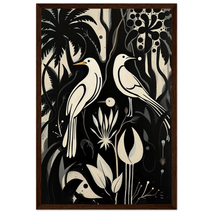 Black & White Minimalist Bird Art Print Dark Brown Wood Frame 30x45 cm 12x18″ Museum-Quality Matte Paper Wooden Framed Poster
