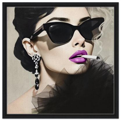 Smoking Girl Retro Fashion Model Art Print 60x60 cm 24x24″ Framed Canvas