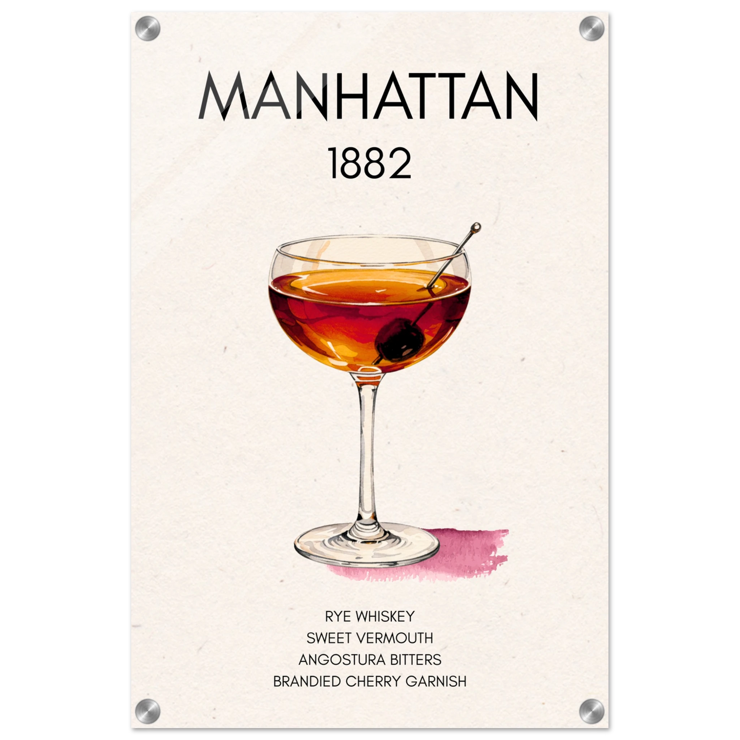 Classic Manhattan Cocktail Bar Art Poster Print No Frame 40x60 cm 16x24″ Sleek Acrylic Print