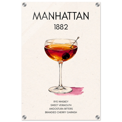 Classic Manhattan Cocktail Bar Art Print No Frame 40x60 cm 16x24″ Sleek Acrylic Print