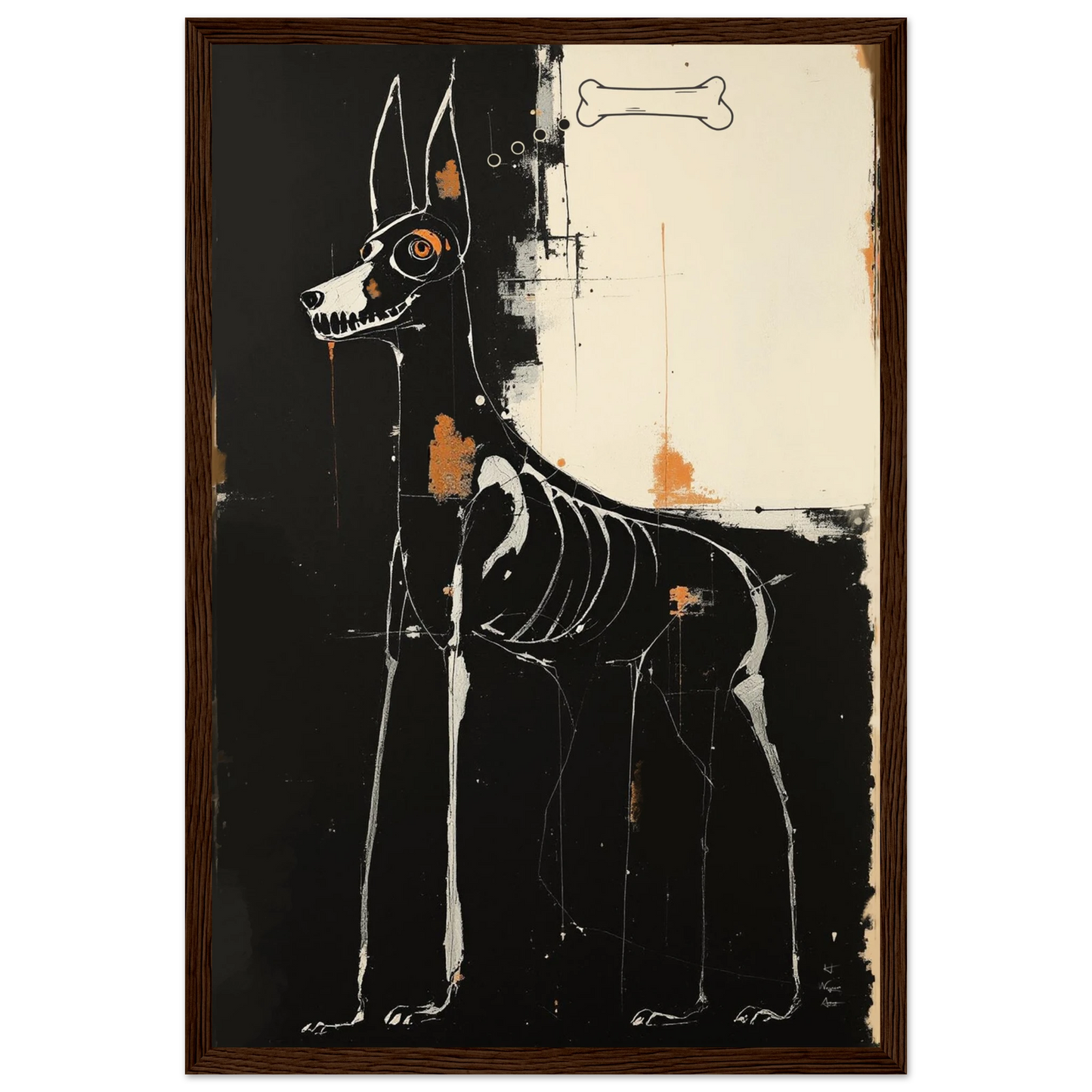 X-ray Skeleton Dog Abstract Art Poster Print