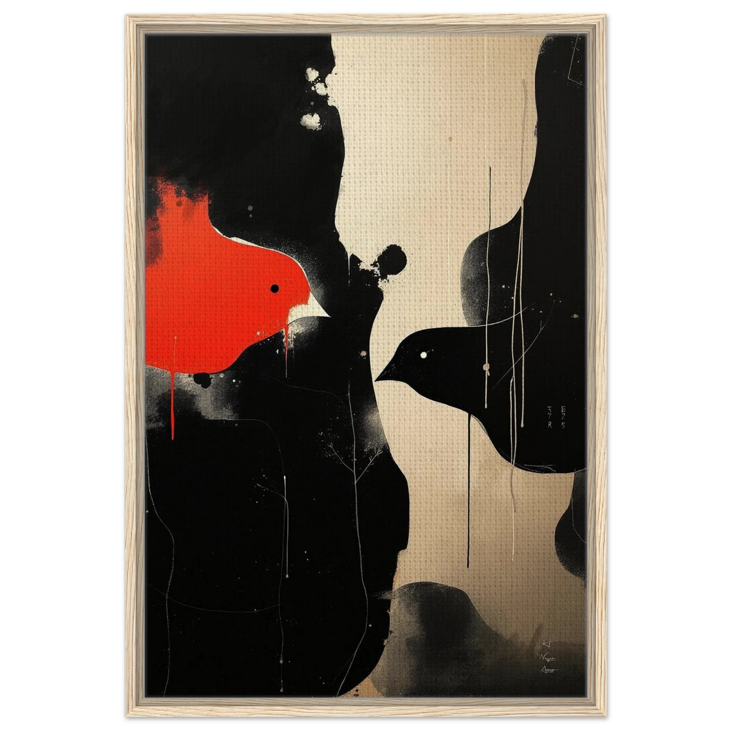 Abstract Bird Minimalist Fine Art Print 60x90 cm 24x36″ Framed Canvas Light Wood Frame