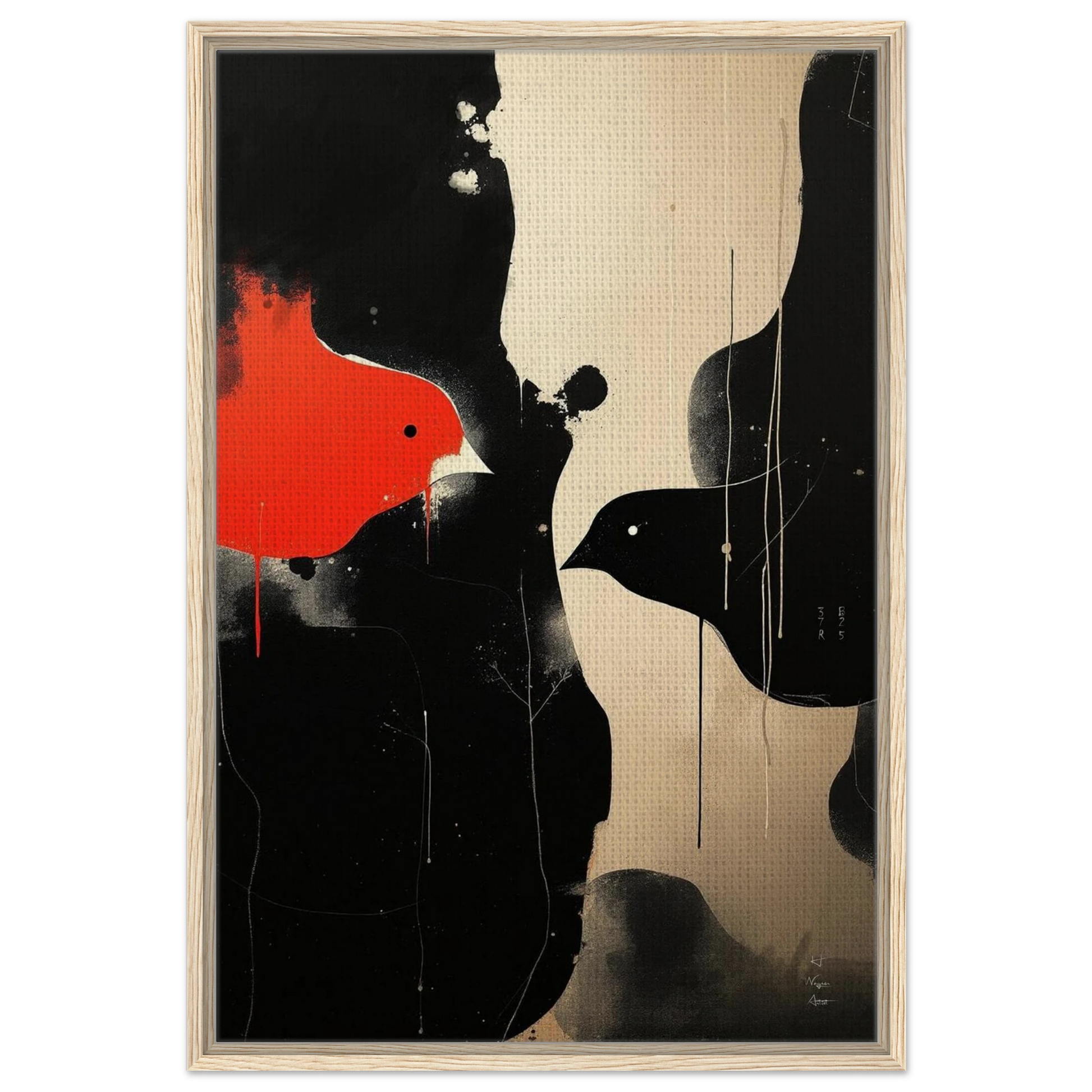 Abstract Bird Minimalist Fine Art Print 60x90 cm 24x36″ Framed Canvas Light Wood Frame