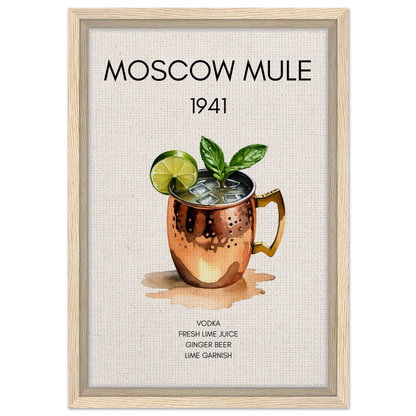 Moscow Mule Cocktail Bar Poster Print Light Wood Frame 30x45 cm 12x18″ Framed Canvas