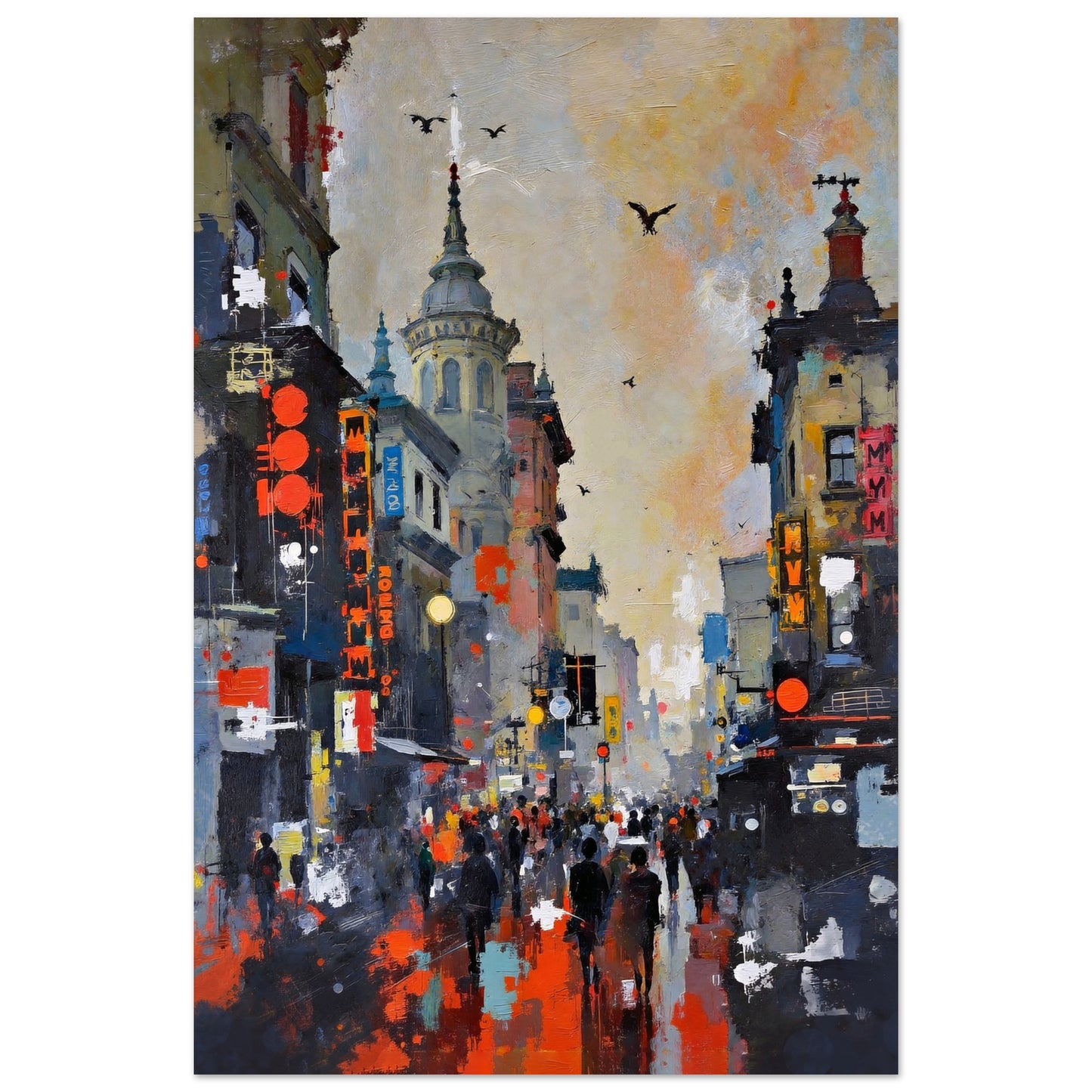 Gothic City Street Art Print - European Cityscape 30x45 cm 12x18″ Premium Matte Poster