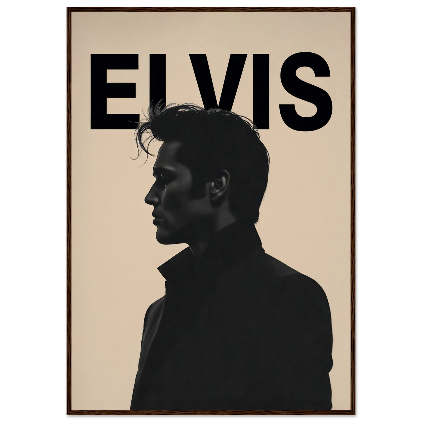 Young Elvis Presley Silhouette Art Print Dark Brown Wood Frame 70x100 cm 28x40″ Premium Matte Wooden Framed Poster