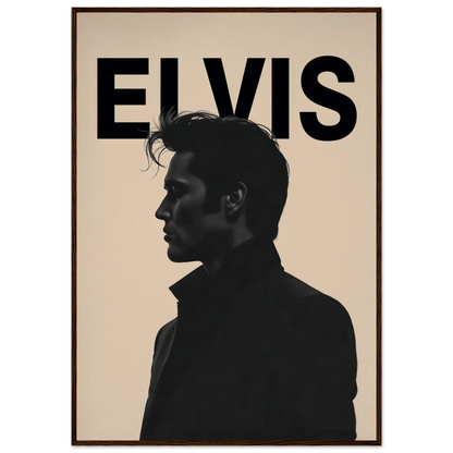 Young Elvis Presley Silhouette Art Print Dark Brown Wood Frame 70x100 cm 28x40″ Premium Matte Wooden Framed Poster