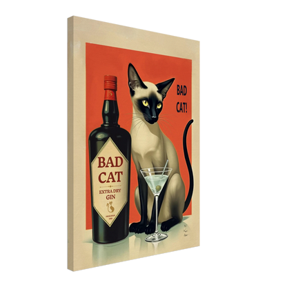 Siamese Cat Gin Martini Cocktail Art Print 50x70 cm 20x28″ Gallery Wrapped Canvas No Frame