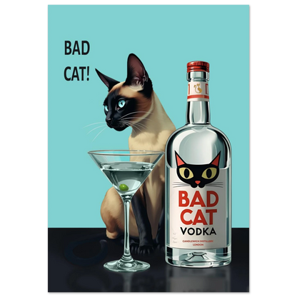 Siamese Cat Retro Martini Cocktail Bar Art Print No Frame 70x100 cm 28x40″ Premium Matte Paper Poster