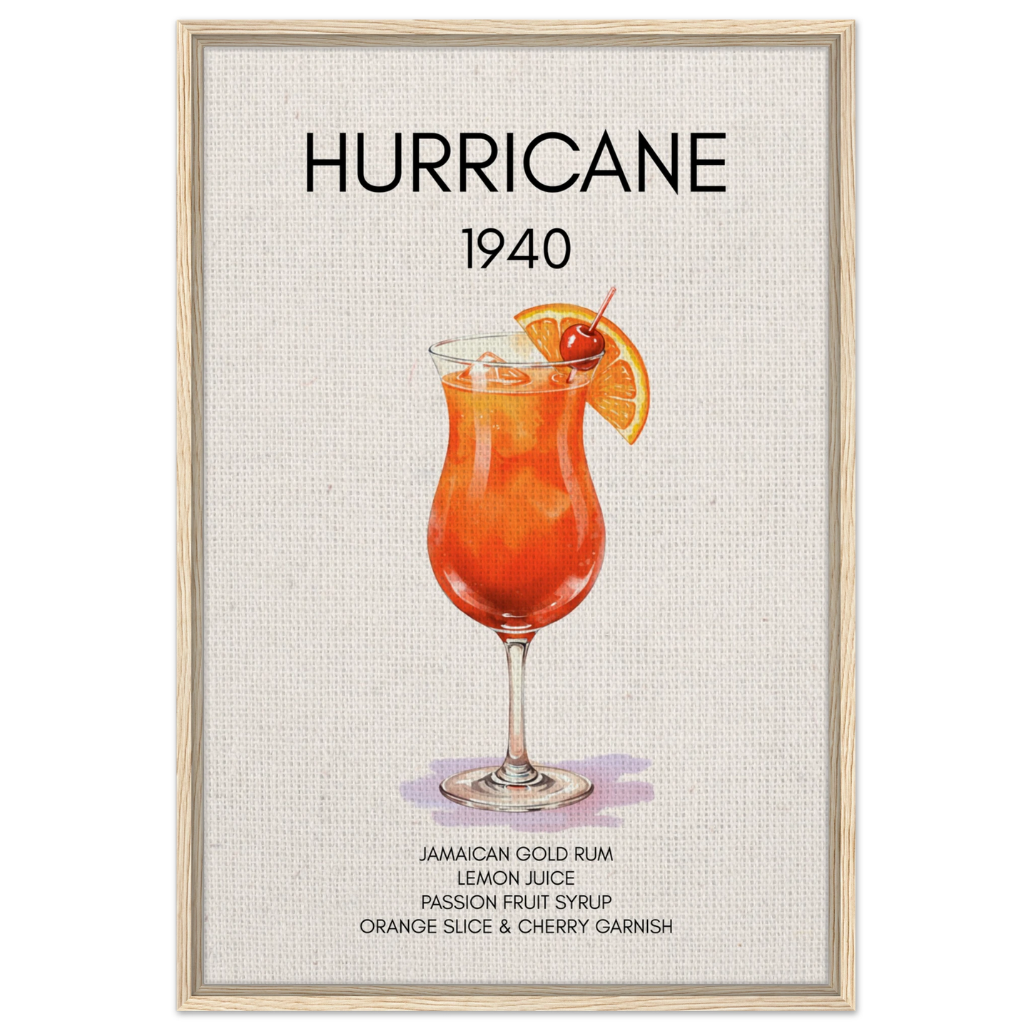 Hurricane Cocktail Bar Poster Print Light Wood Frame 60x90 cm 24x36″ Framed Canvas