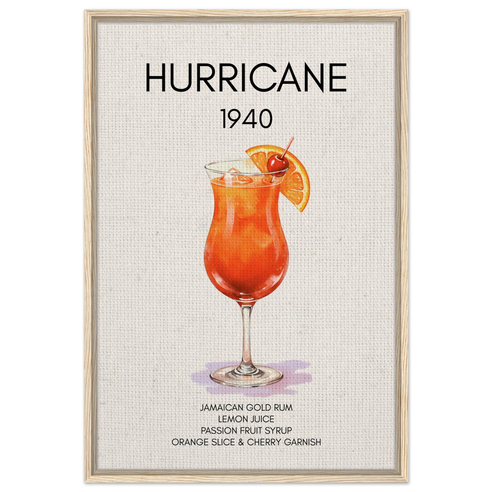 Hurricane Cocktail Bar Art Print Light Wood Frame 60x90 cm 24x36″ Framed Canvas