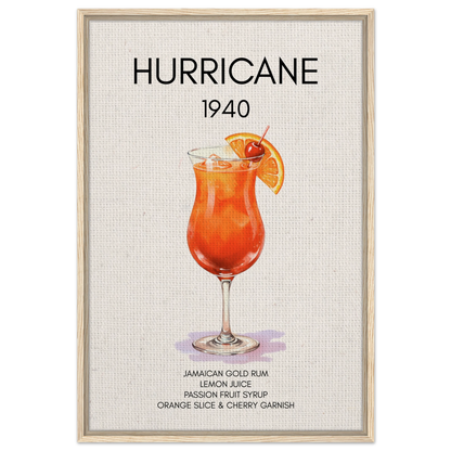 Hurricane Cocktail Bar Art Print Light Wood Frame 60x90 cm 24x36″ Framed Canvas