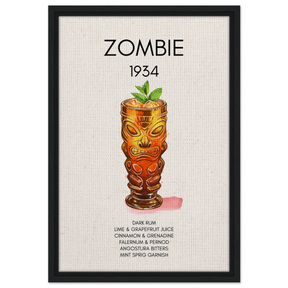 Zombie Tiki Cocktail Bar Art Print Black Wood Frame 40x60 cm 16x24″ Framed Canvas