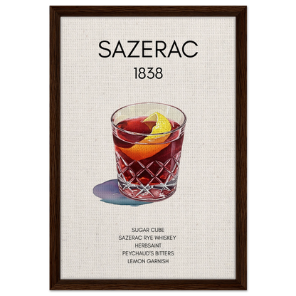 Sazerac Cocktail Bar Art Print Dark Brown Wood Frame 40x60 cm 16x24″ Framed Canvas