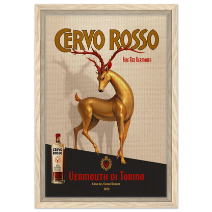Art Deco Golden Deer Cocktail Bar Poster Print 30x45 cm 12x18″ Framed Canvas Light Wood Frame