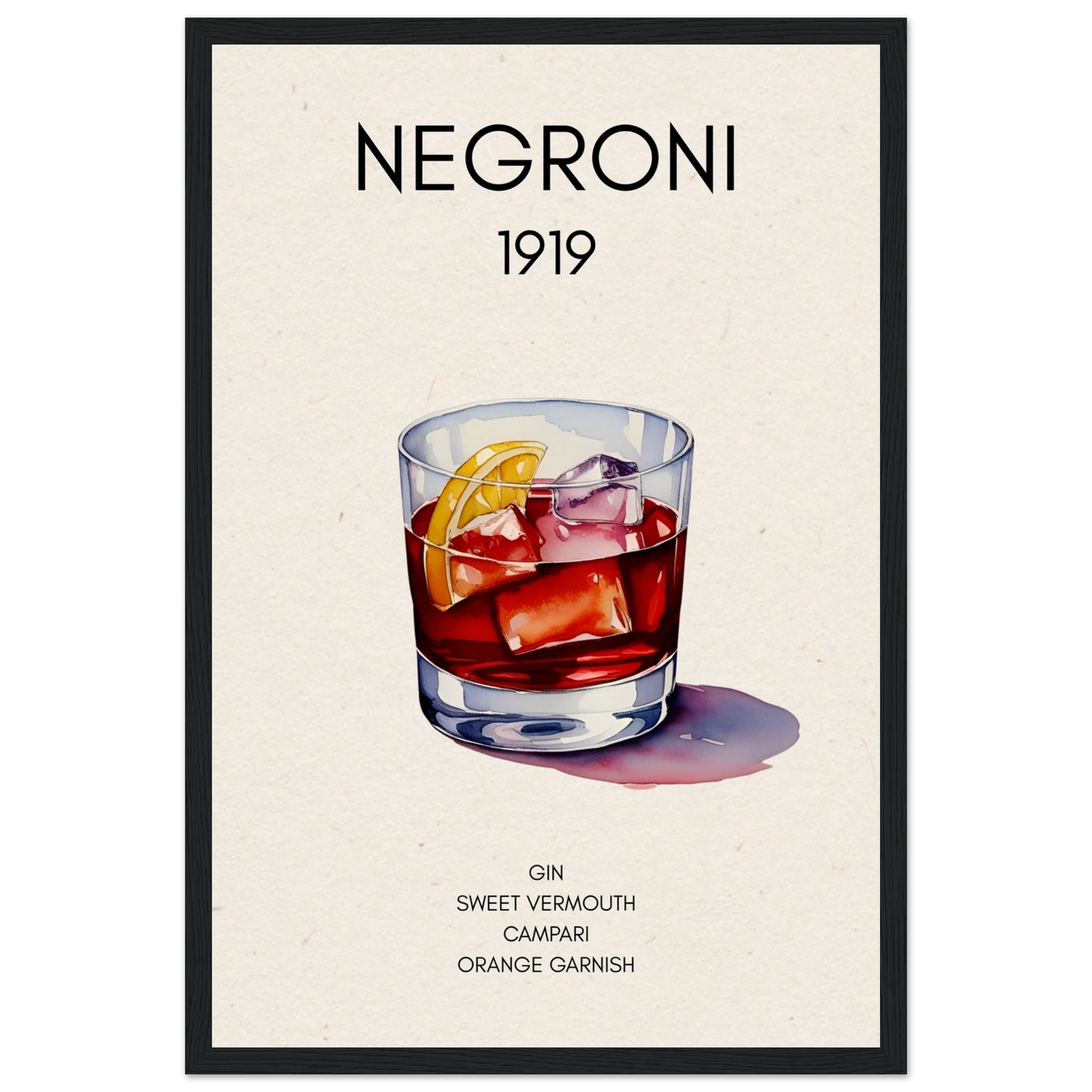 Negroni Cocktail Bar Poster Print Black Wood Frame 30x45 cm 12x18″ Museum-Quality Matte Paper Wooden Framed Poster