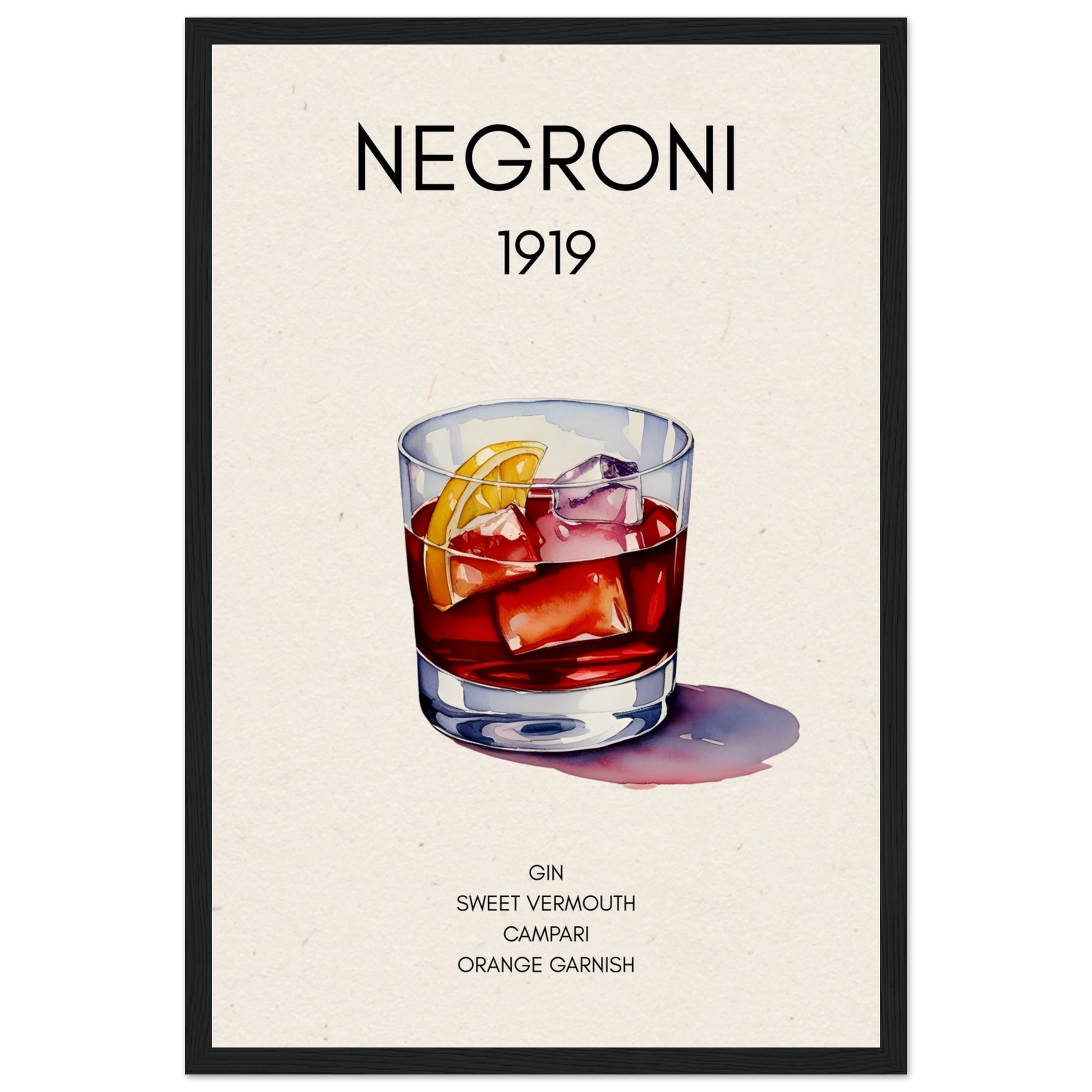Negroni Cocktail Bar Art Print Black Wood Frame 30x45 cm 12x18″ Museum-Quality Matte Paper Wooden Framed Poster